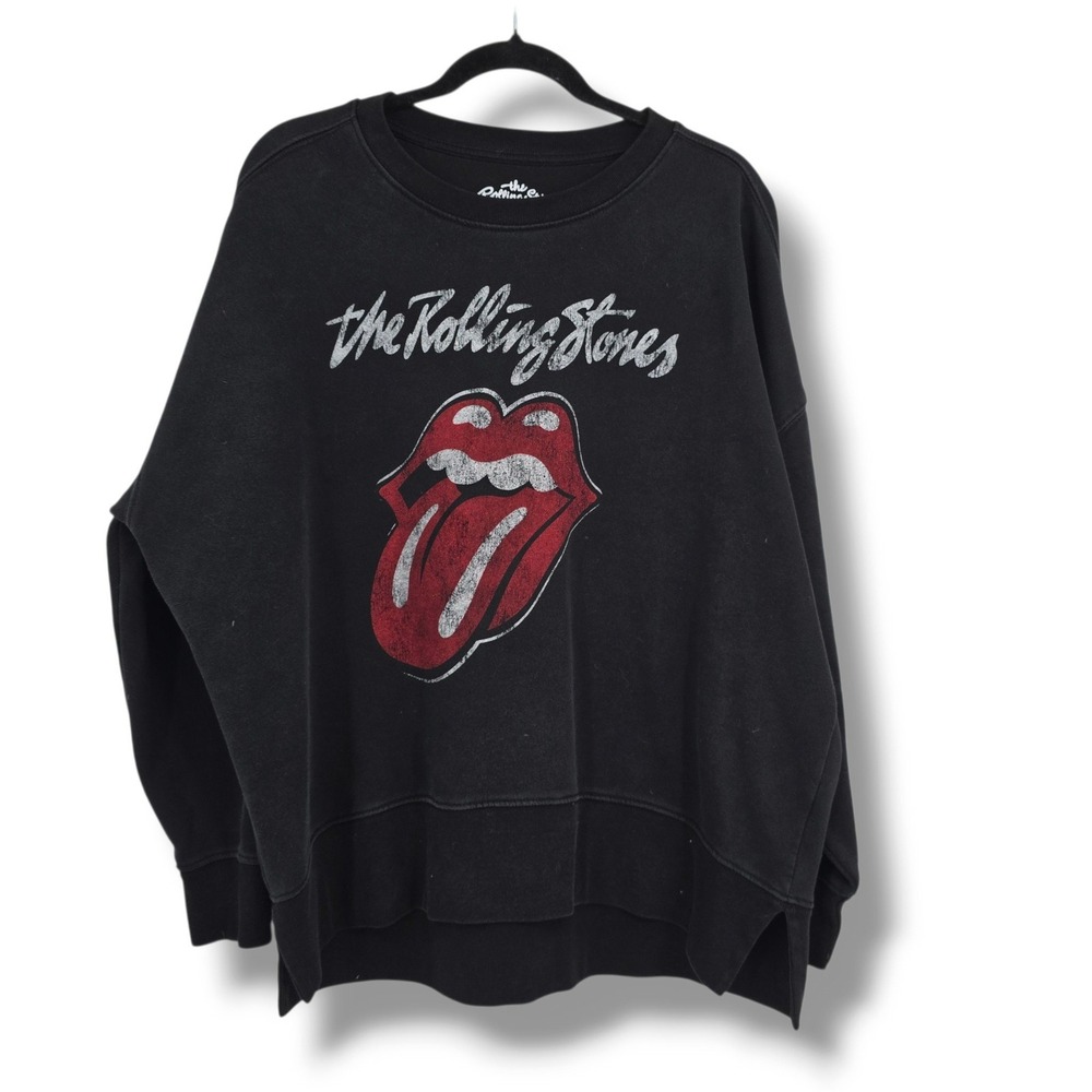 The Rolling Stones Women Black Graphic Oversized Sweatshirt Tongue Logo Large